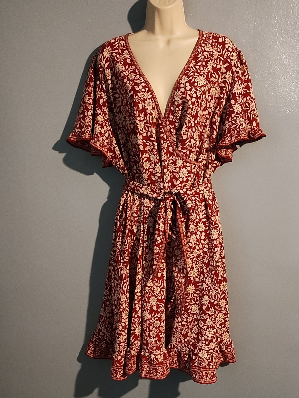 Max Studio Women's Floral Wrap Dress - Red & Cream